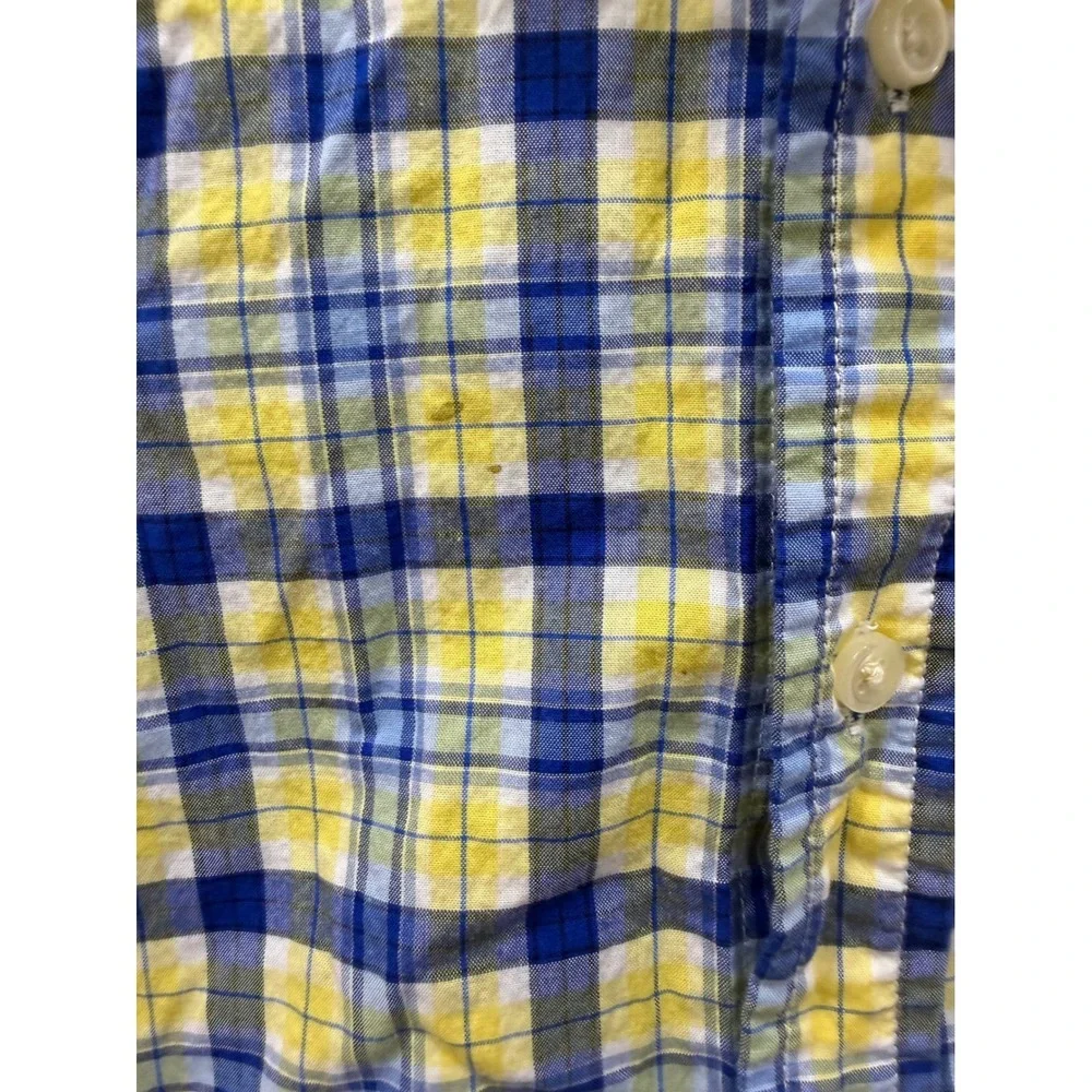 Ralph Lauren Boys 18M Yellow Blue‎ Plaid Button Down Shirt Long Sleeve Pony Logo